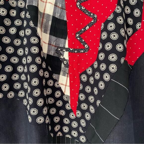 Elizabeth Vintage Patchwork Appliqué Linen Cotton Black Red Blazer Jacket small - Picture 7 of 8